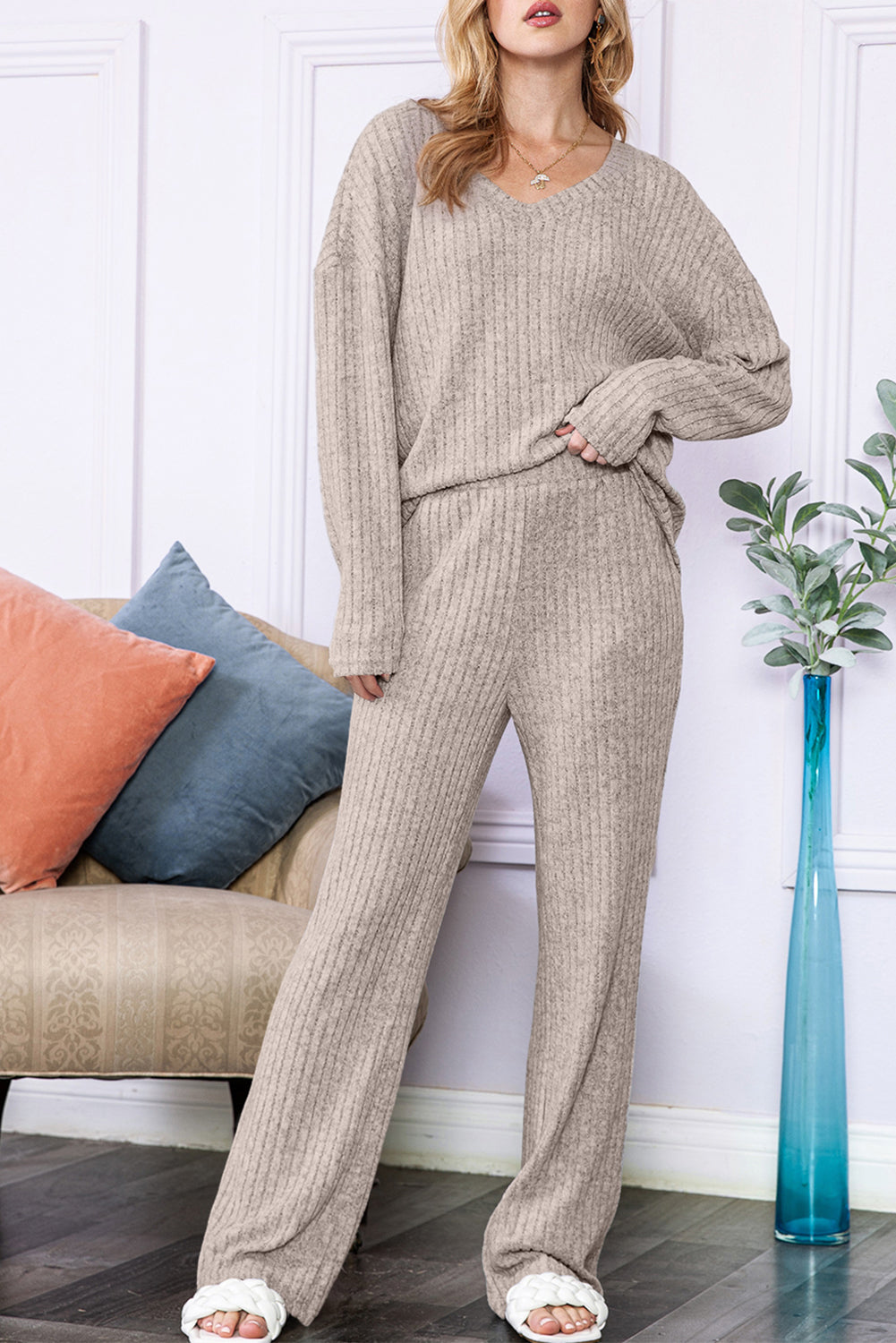 Khaki Roll Neck Knitted Loungewear Set – Athansa Collections