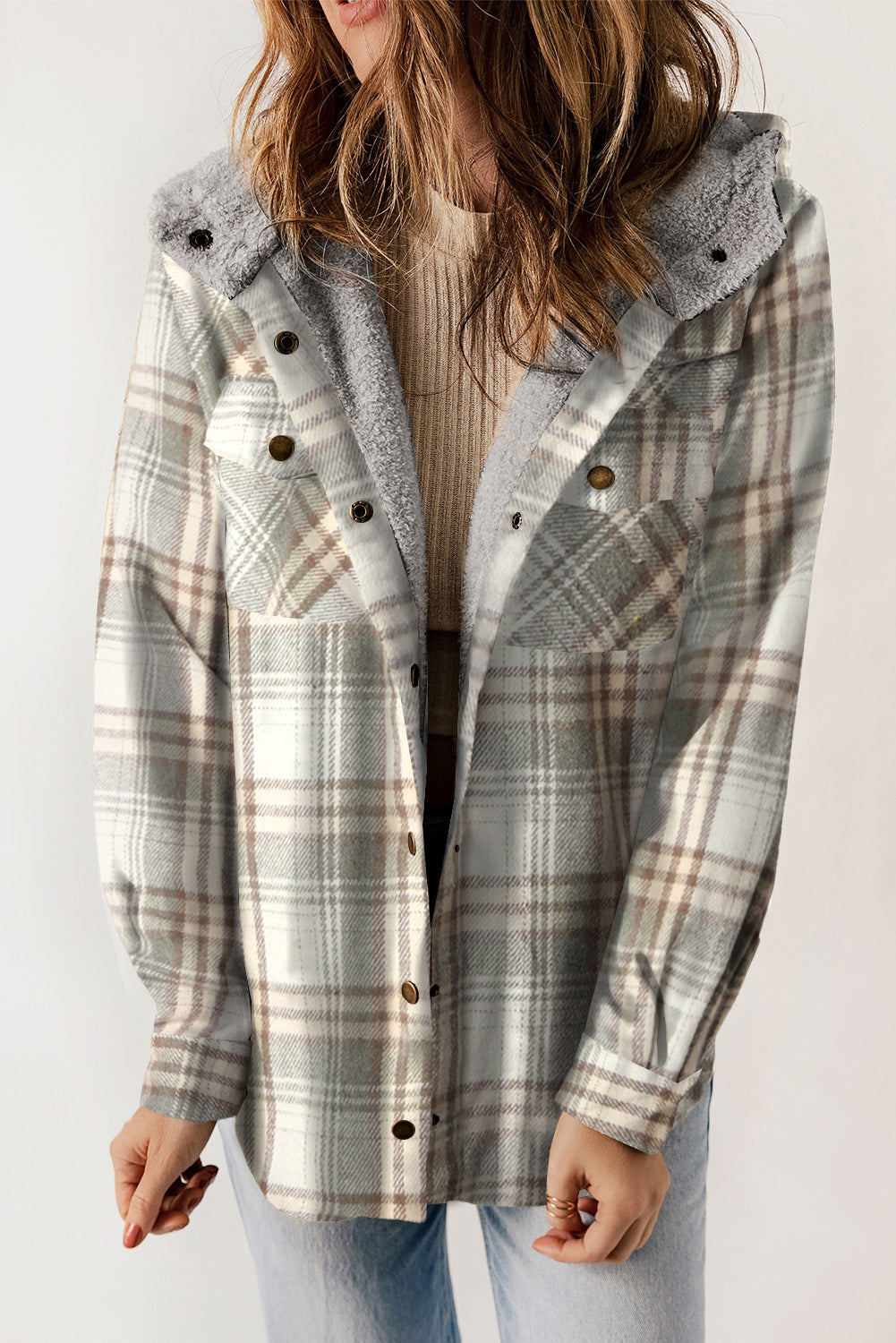 Sherpa Lined Hooded Gray Flannel Jacket | Ginger Bear Boutique