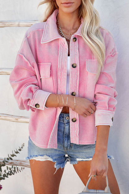 Pink Button-Up Jacket with Turn-Down Collar and Pockets | Ginger Bear Boutique