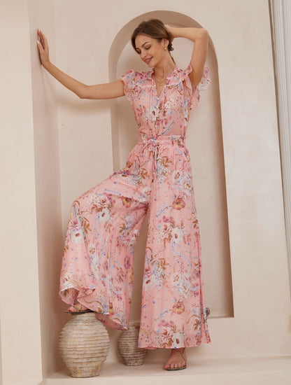 IRIS MAXI Beautiful Flower Pink Flowing Pants | Ginger Bear Boutique