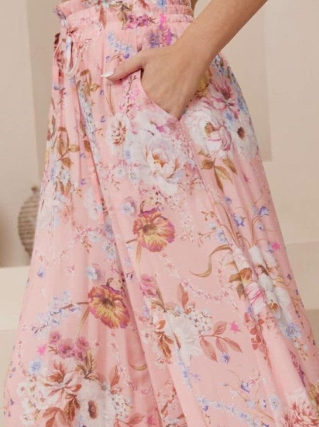 IRIS MAXI Beautiful Flower Pink Flowing Pants | Ginger Bear Boutique