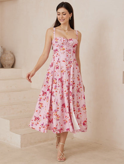 Pink Floral, strap maxi dress